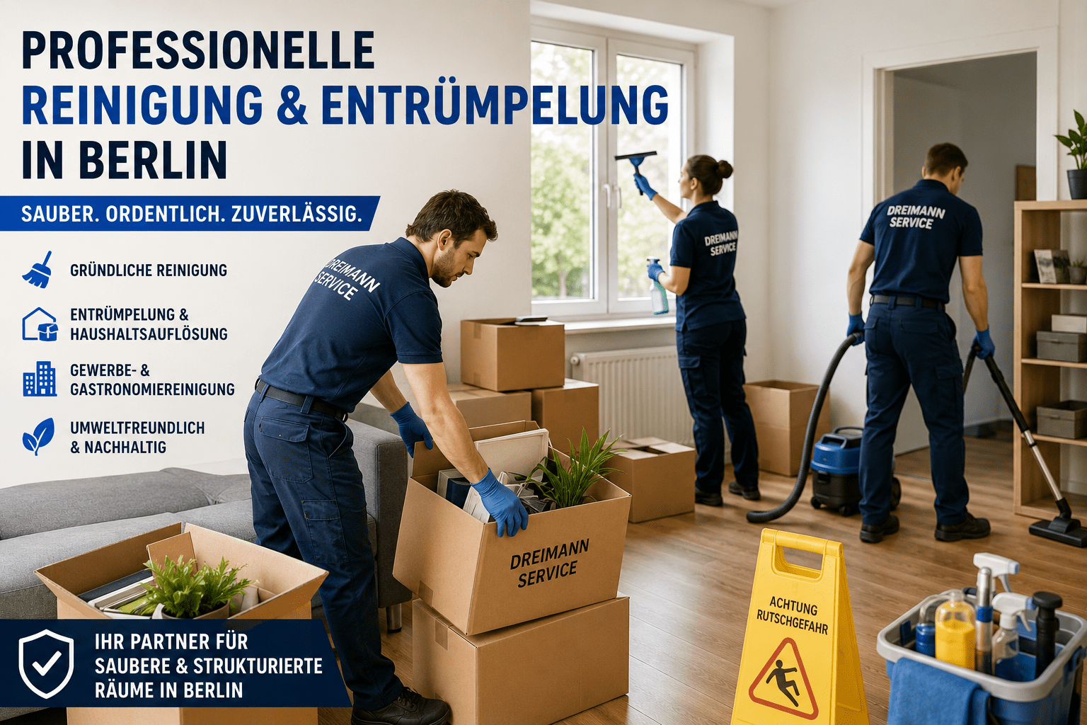 Reinigungsteam bei der Entrümpelung und gründlichen Reinigung einer Wohnung in Berlin