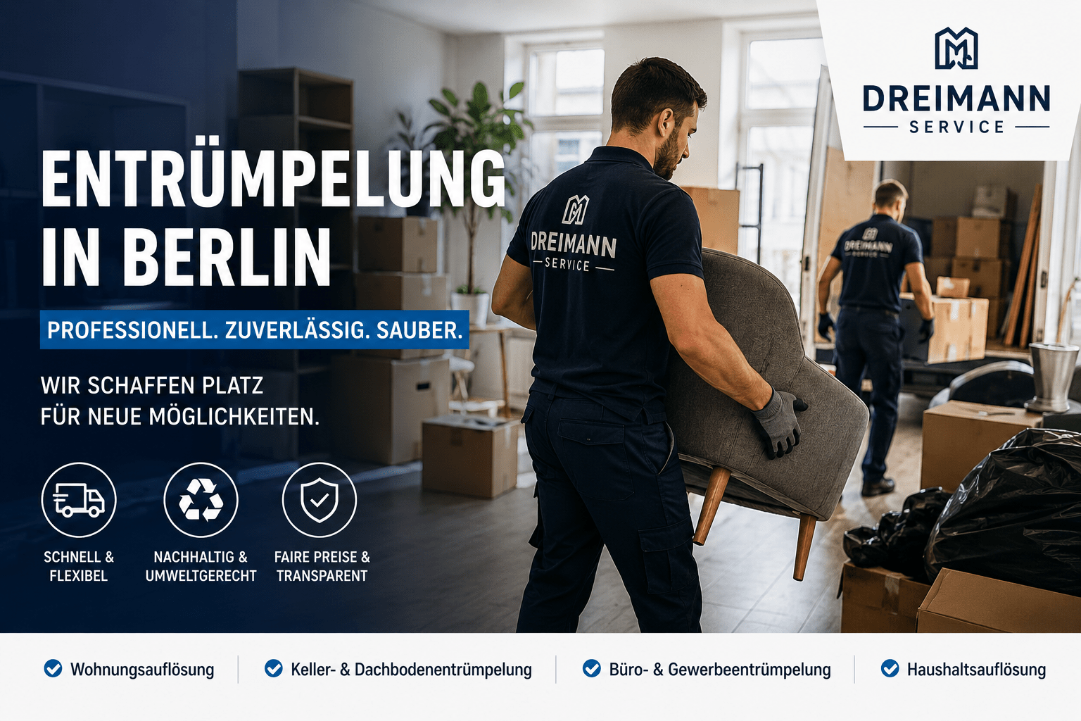 Fachkräfte bei einer professionellen Entrümpelung in einem Berliner Objekt