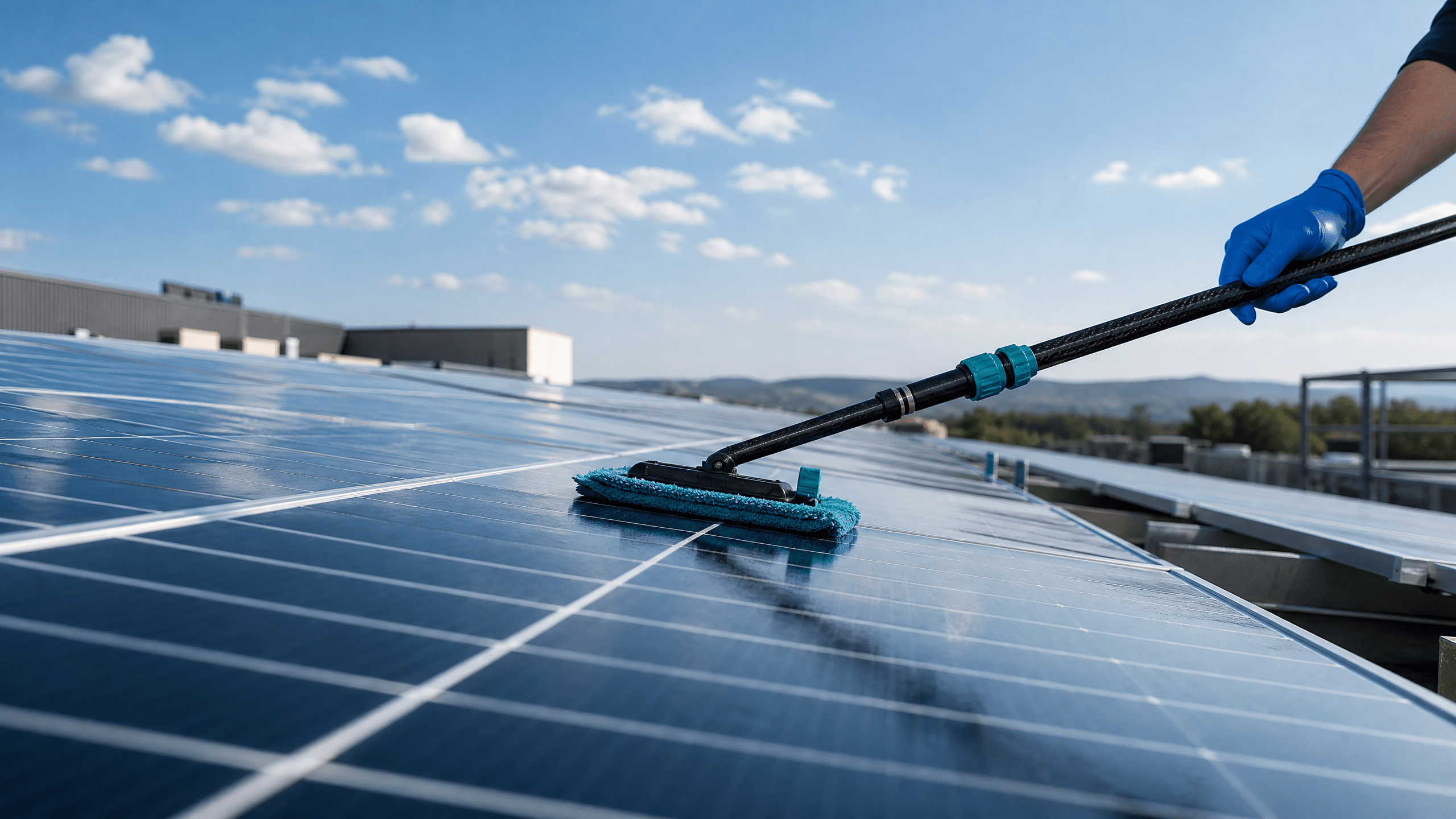 Saubere Photovoltaikmodule spiegeln den blauen Himmel