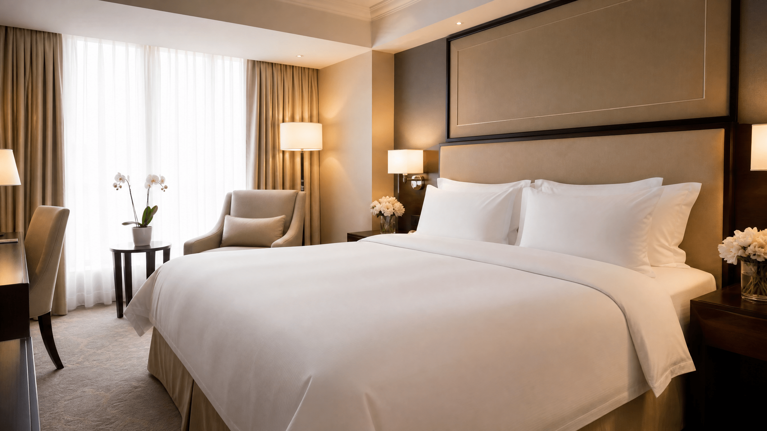 Makellos gereinigtes Hotelzimmer mit frisch bezogenem Bett