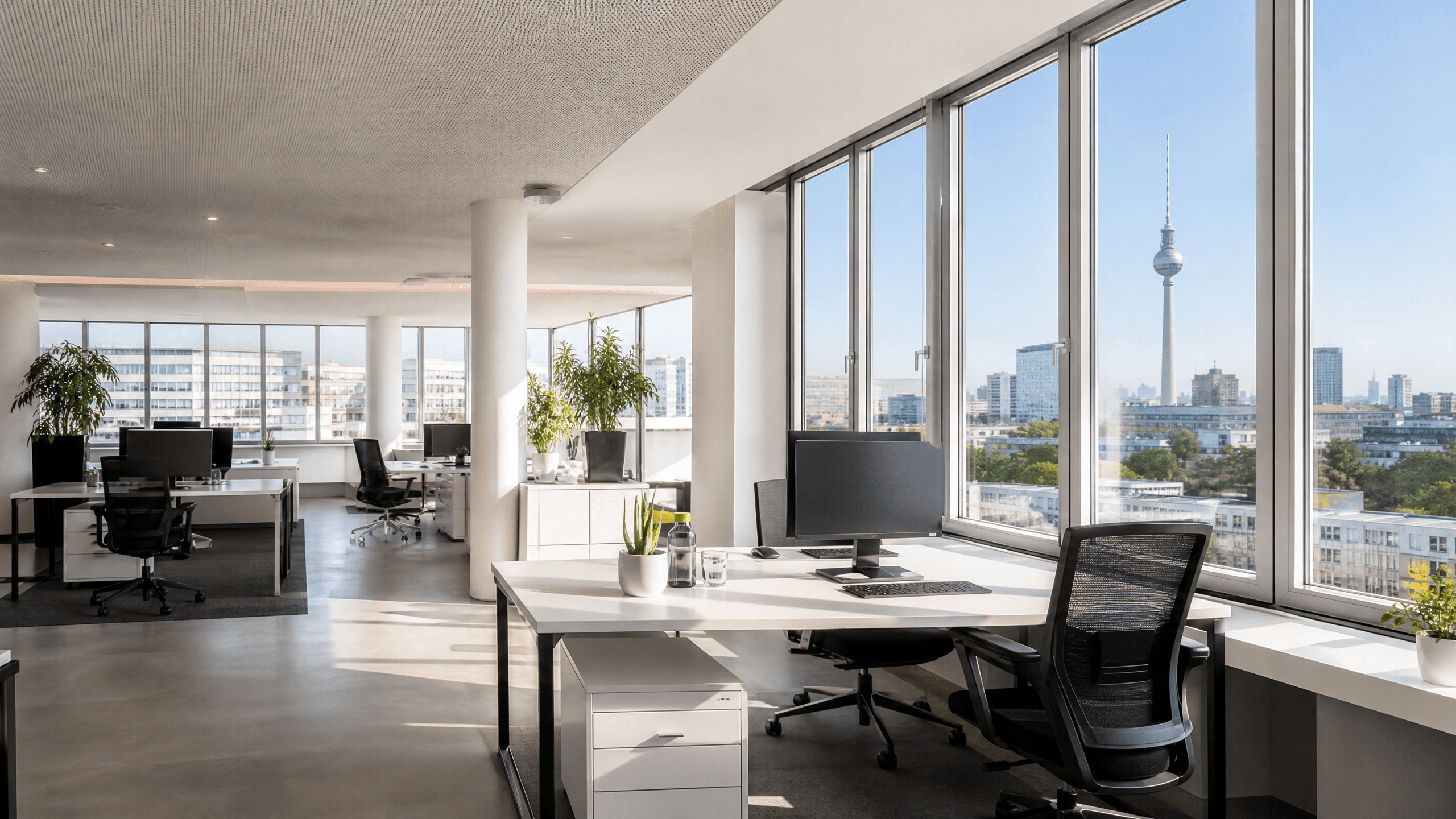 Helles, professionell gereinigtes Büro für hygienisches Arbeiten in Berlin