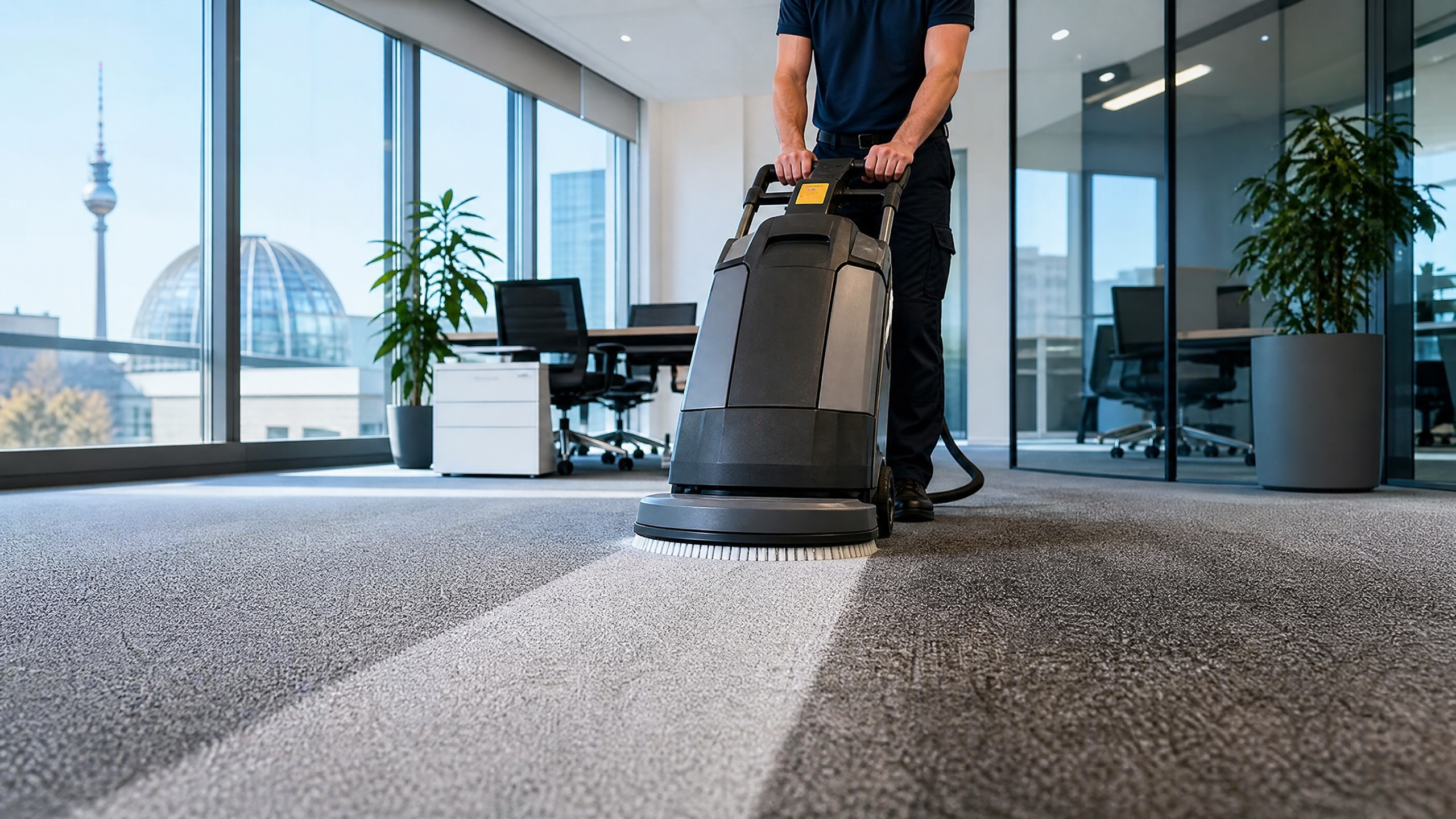 Professionelle Teppichreinigung in einem modernen Büro